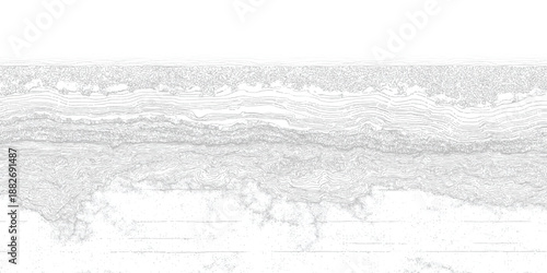 Abstract monochrome geological strata with dense fine lines and granular textures forming a complex layered pattern