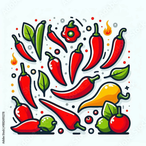 Spicy Chili Peppers and Limes - Vibrant Cartoon Design