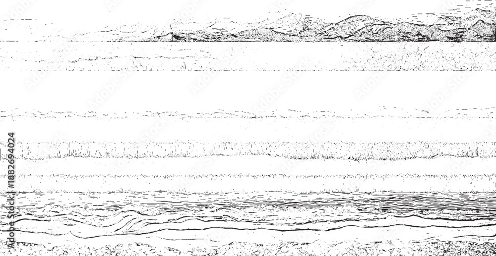 Obraz premium Dynamic monochrome abstract background with layered horizontal textures, wavy lines, and grainy in black and white for artistic compositions