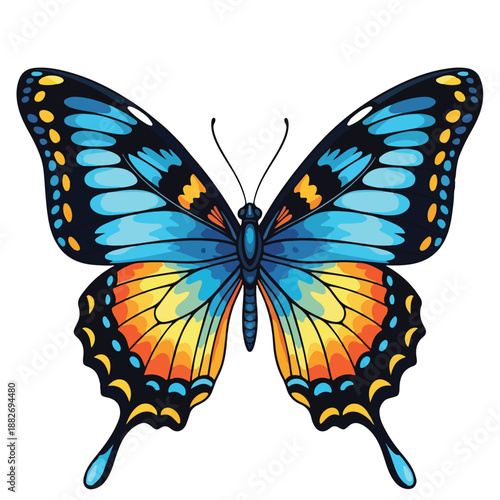 Vibrant Blue and Orange Swallowtail Butterfly Illustration
