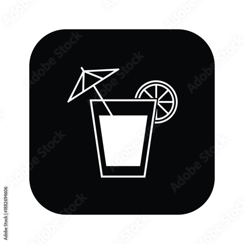 White cocktail icon on black background