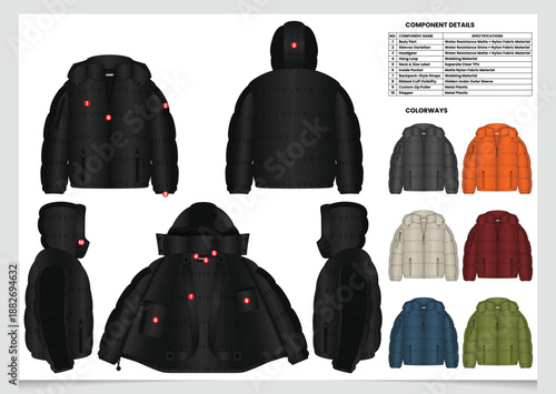 Premium Puffer Jacket Tech Pack Design with Modern Silhouette