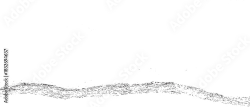 Monochrome abstract textured surface with a dense, undulating band at the bottom and sparse speckles above, resembling a distressed natural