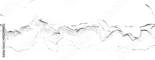 Winding abstract monochrome line with intricate folds and contours, creating a dynamic and organic visual flow across a white background