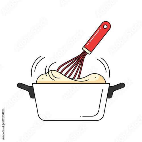 Whisk mixing batter in saucepan