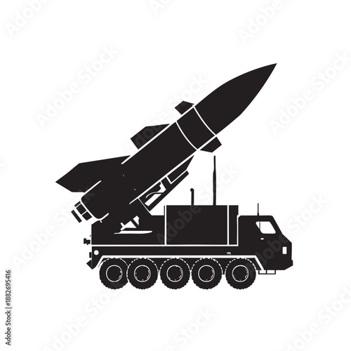 Black silhouette of a missile launcher on a truck