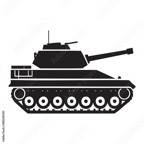 Black silhouette of a military tank with long gun
