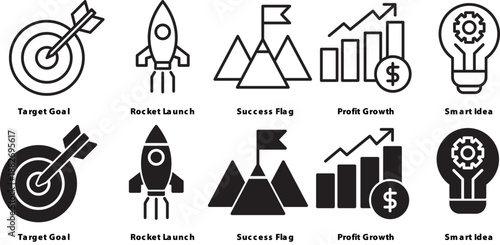 Startup Goals Growth and Innovation Icon Set
