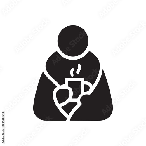Person holding a hot beverage cafe silhouette vector icon illustration on white background
