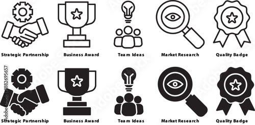 Business Strategy and Achievement Icon Set