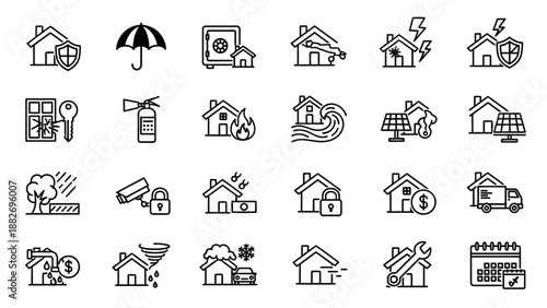 Black and white house icons set.
