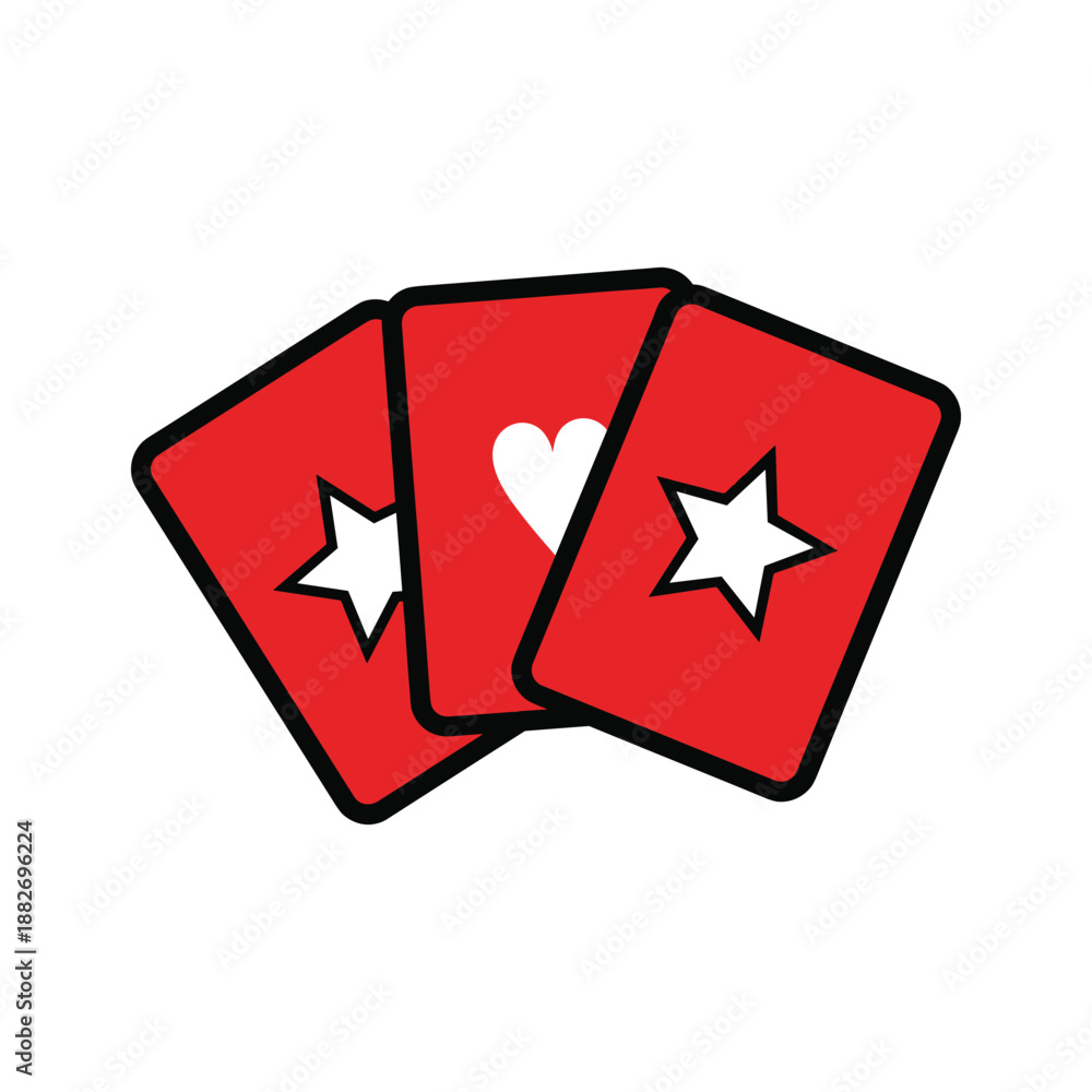 Obraz premium Three red playing cards with star and heart