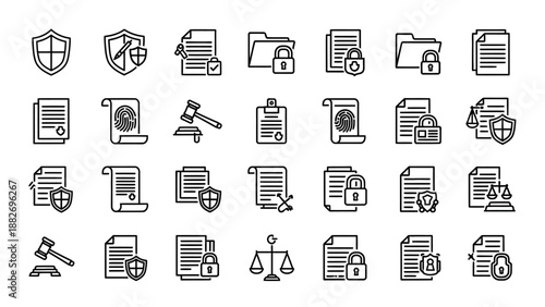 Black and white law icons set.