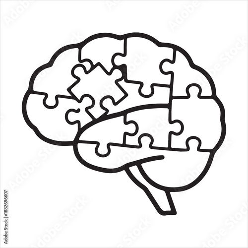 Human Brain Puzzle Icon – Mental Health, Neurology, Cognitive Function, Problem Solving Concept Vector