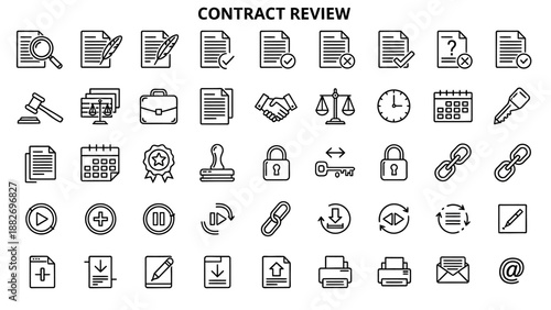 Black and white contract review icons.