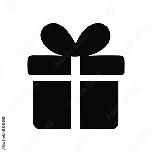 Minimalist Black Gift Box Icon with Ribbon for Present or Birthday Surprise Vector