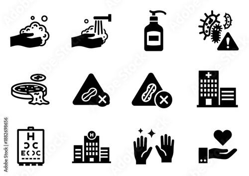 Hygiene & Safety Icons - Hand Washing, Healthcare, Allergy Alerts