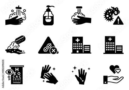 Hygiene & Safety Icons - Hand Washing, Healthcare, Allergy Alerts