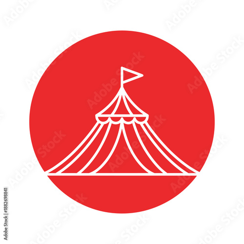 Red Circle Icon with White Tent