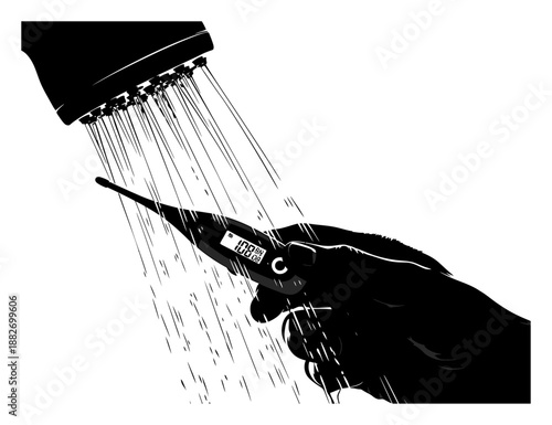Shower Temperature Test - Minimalist Vector Illustration
