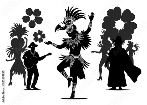 Brazilian Carnival Vector Illustration - Masks & Dance