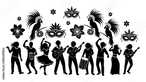 Brazilian Carnival Vector Illustration - Masks & Dance