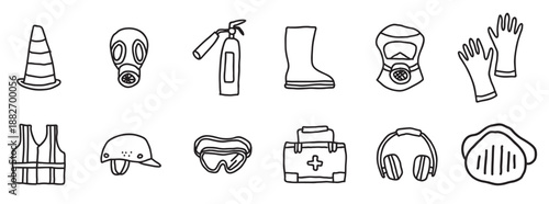 Construction trowel vector icons set, different types of tiling and pointing trowels, outline black and white. Vector illustration.