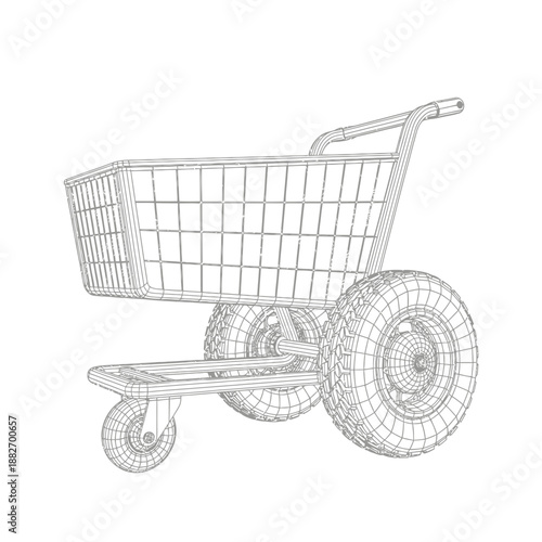 Shopping cart on skateboard wheels closeup.