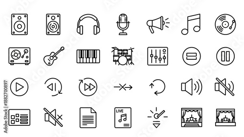 Black and white media icons set.