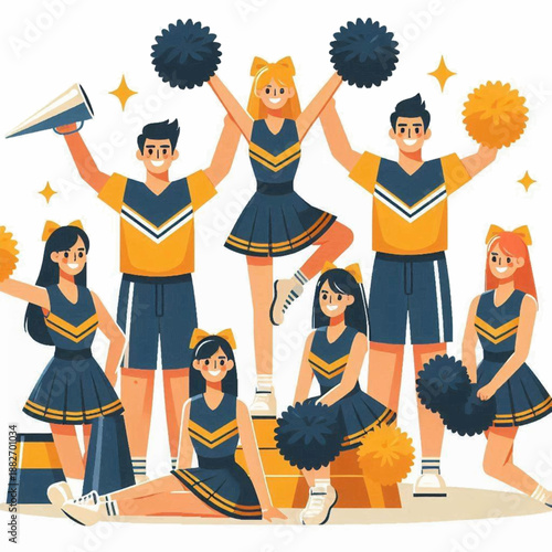 Diverse Cheerleading Squad with Pom-Poms and Megaphone