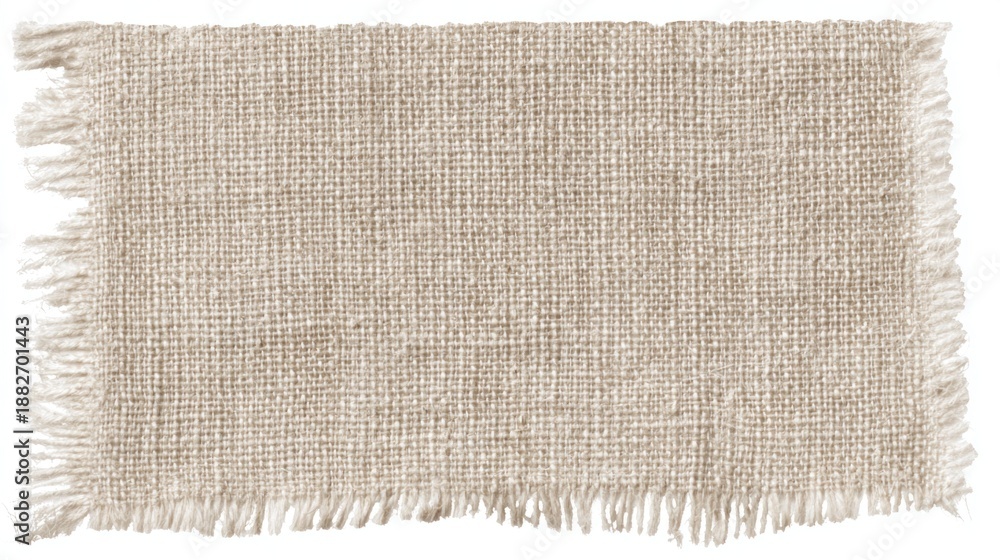 Fototapeta premium A textured, beige fabric mat with frayed edges, suitable for home decor or crafting.