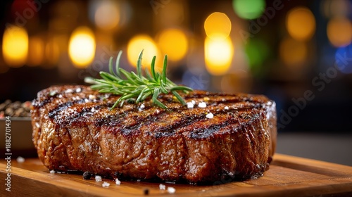 Wallpaper Mural Juicy Grilled Beef Steak with Rosemary and Salt on Wooden Board Torontodigital.ca