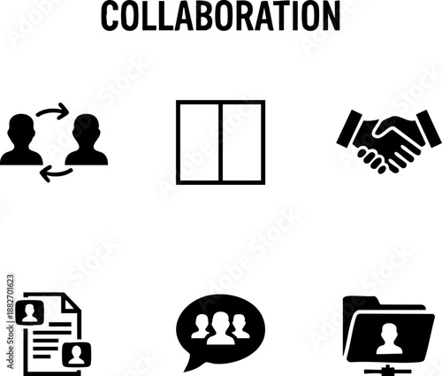 Set of 6 Minimal Collaboration Icons Isolated White Background Handshake Team Split