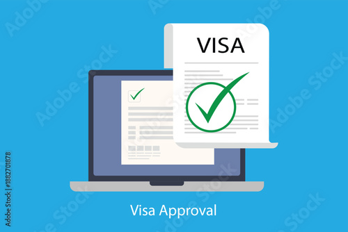 Visa Approval Document Vector Illustration for Online Application and Immigration Process
