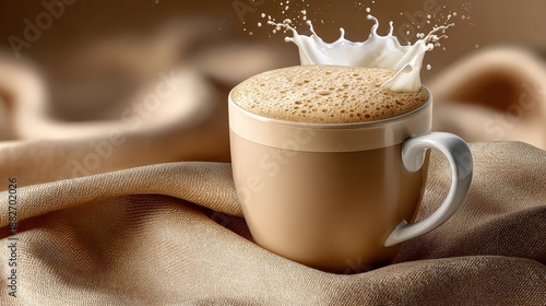 Wallpaper Mural Cappuccino Coffee Cup with Creamy Milk Splash on Silk Fabric Torontodigital.ca