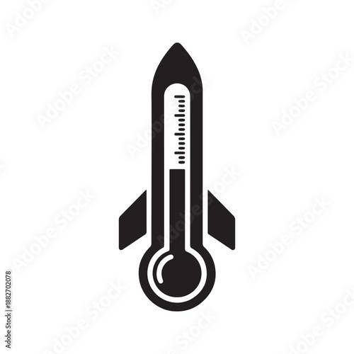 Conceptual Black and White Rocket Thermometer Icon Representing Fast Temperature Rise or Rapid Growth