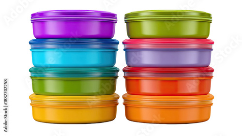 Vibrant colorful stackable food container set for kitchen storage, meal prep, organization, airtight lids, versatile reusable plastic containers