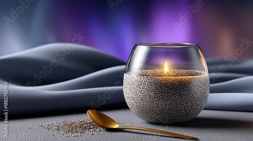 Wallpaper Mural Elegant Chia Seed Pudding in Glass Bowl with Golden Spoon Torontodigital.ca