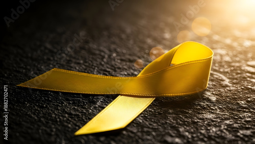 Yellow ribbon on black background for cancer awareness and support campaign