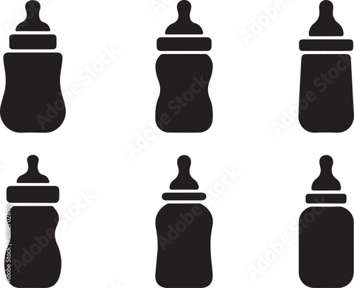 Baby bottle silhouette set isolated on transparent background 