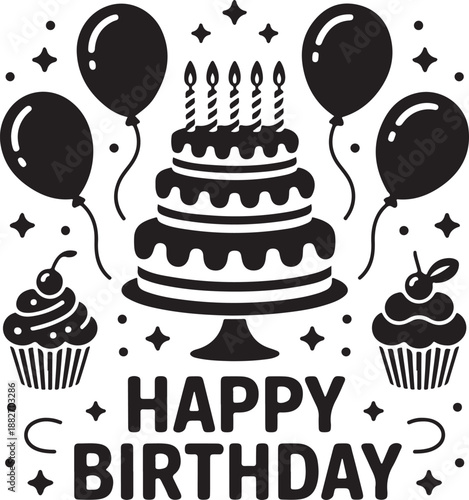 Birthday cake with candles Hand drawn birthday cake with candles silhouette