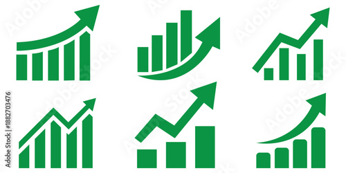 Growth thin line icons set. Improvement, growing graph icon. Editable stroke. Vector