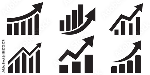 Growth thin line icons set. Improvement, growing graph icon. Editable stroke. Vector