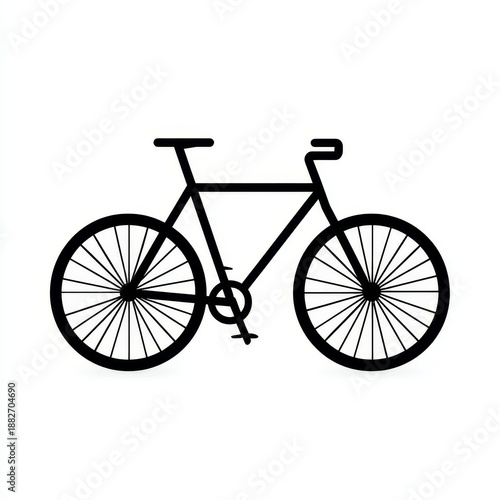 Minimalist black bicycle silhouette in profile on white background