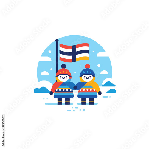 flat vector illustration of two figures holding sami flags