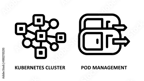 Cloud Infrastructure Kubernetes Cluster and Container Pod Management Icons for DevOps and Server Architecture