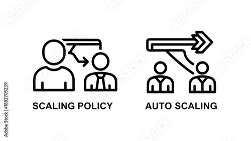 Cloud Computing Scaling Policy and Auto Scaling Infrastructure Icons for Server Resource Management