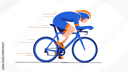 Energetic vector illustration of a focused cyclist in an aerodynamic posture, pushing a road bike with speed, reflecting determination, fitness, and competitive sport