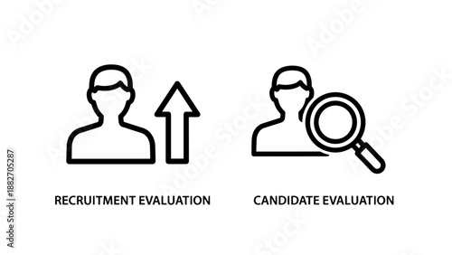Recruitment and Candidate Evaluation Icons for Human Resources Hiring Process and Talent Assessment
