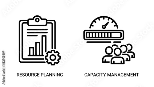 Resource Planning and Capacity Management Icons for Business Workflow and Workforce Optimization Vector Graphics